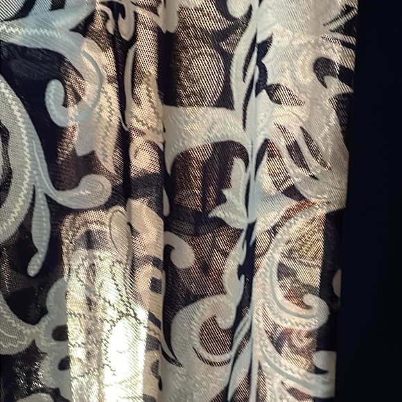 Draper’s & Damon’s 22W Sheer Open Front Topper Jacket Blue White Buroque Design - Picture 3 of 16